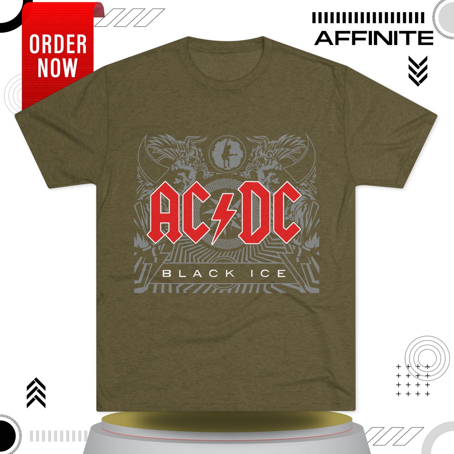 T-Shirt ACDC Black Ice T-Shirt - Official Graphic Rock Tee (Unisex) Tri-Blend Military Green