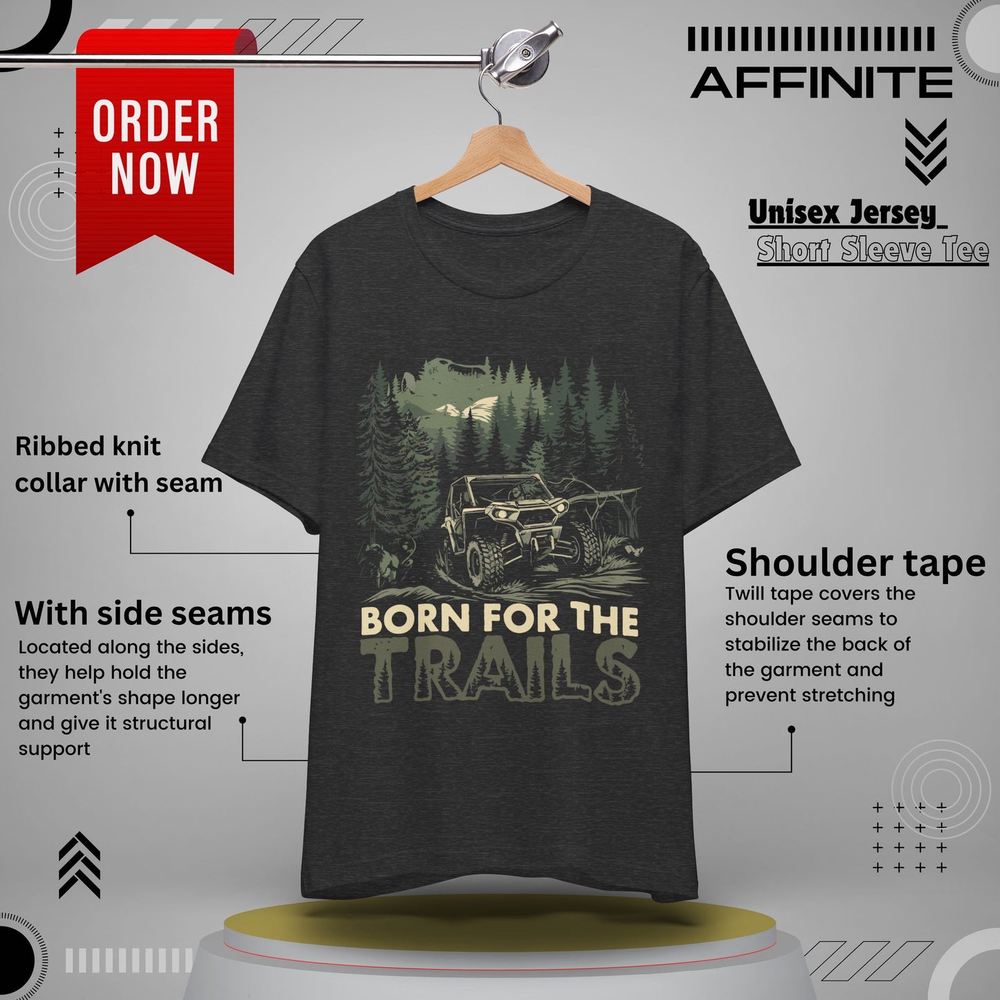 T-Shirt Born for the Trails Unisex Adventure Tee Dark Grey Heather