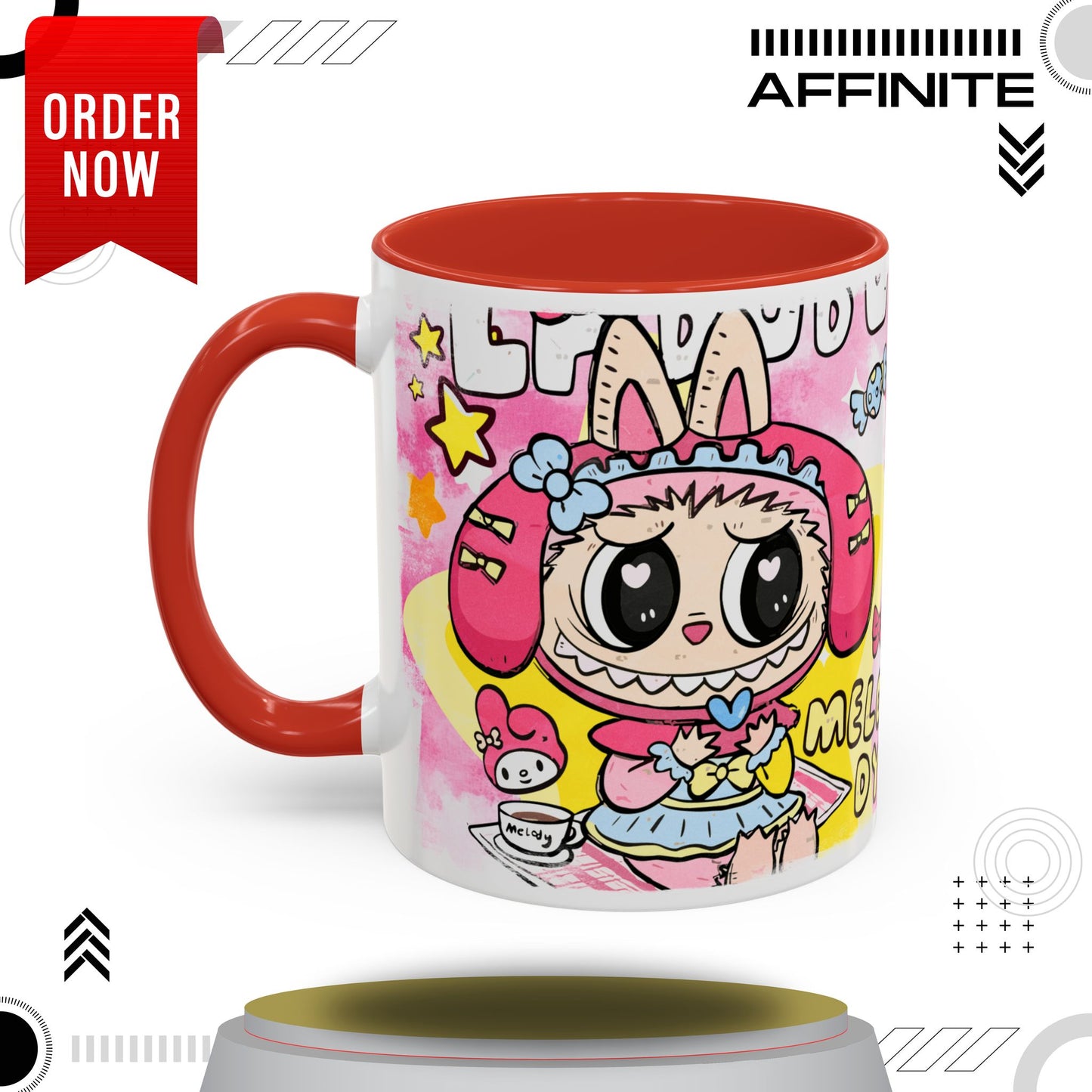 Mug Labubu Themed Accent Coffee Mug - Colorful & Whimsical Design for Kids and Collectors 11oz Red