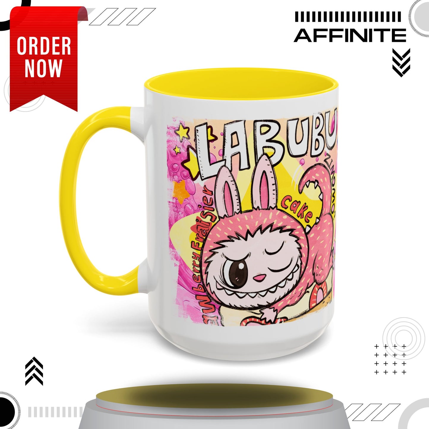 Mug Colorful Cartoon Labubu Accent Coffee Mug - Perfect for Animal Lovers 15oz Yellow
