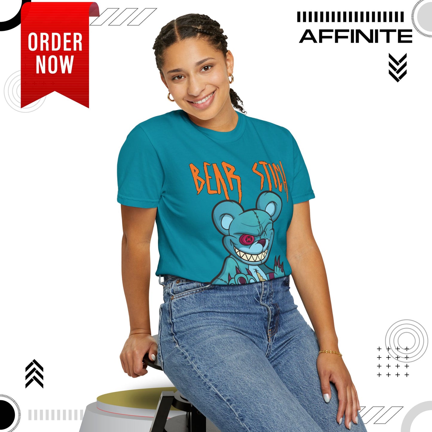 T-Shirt Bear Stick T-Shirt - Fun Garment-Dyed Graphic Tee (S-4XL) | Comfort Colors® Topaz Blue