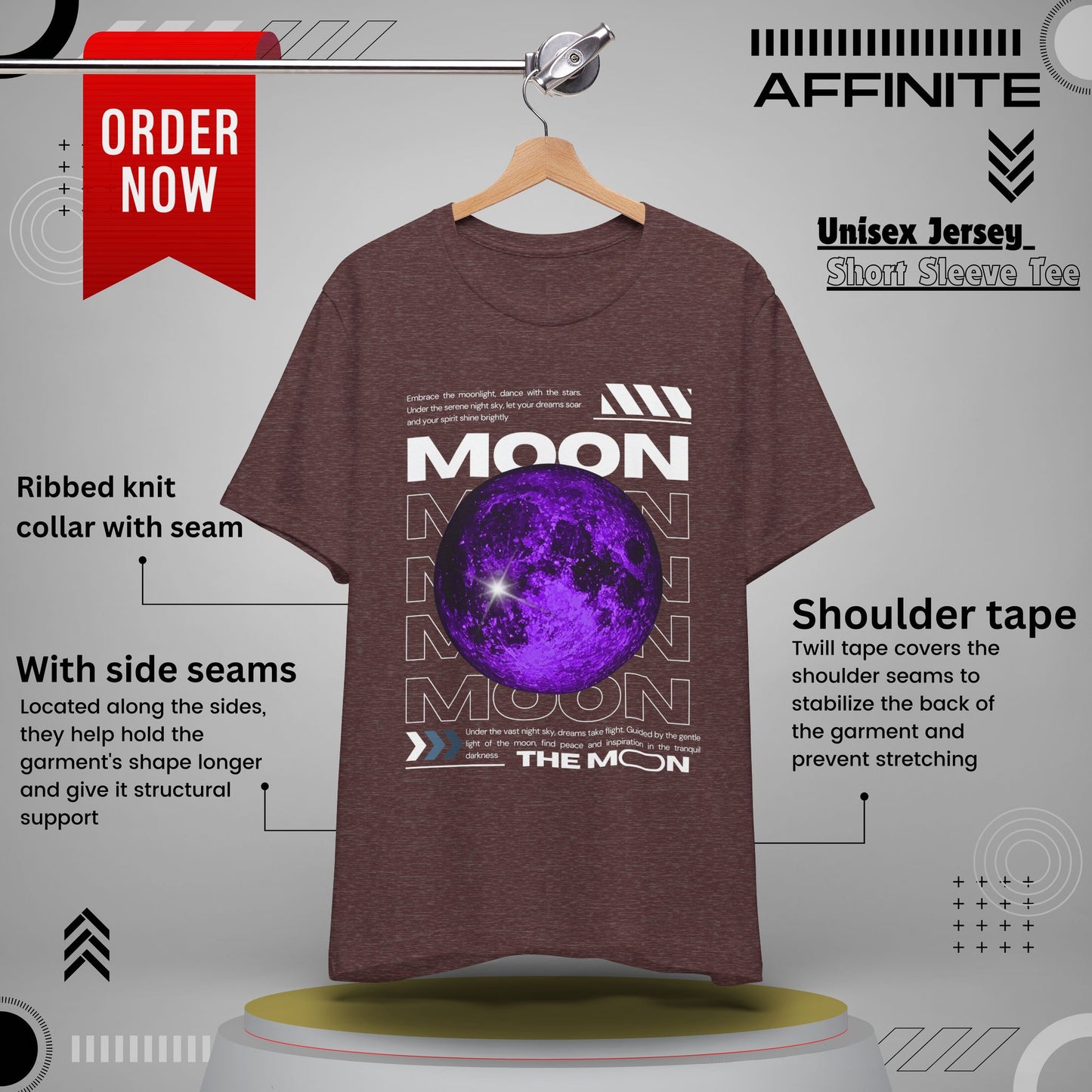 T-Shirt Unisex Moon-Themed T-Shirt | Casual Short Sleeve Tee | Astronaut Lover Gift Heather Maroon