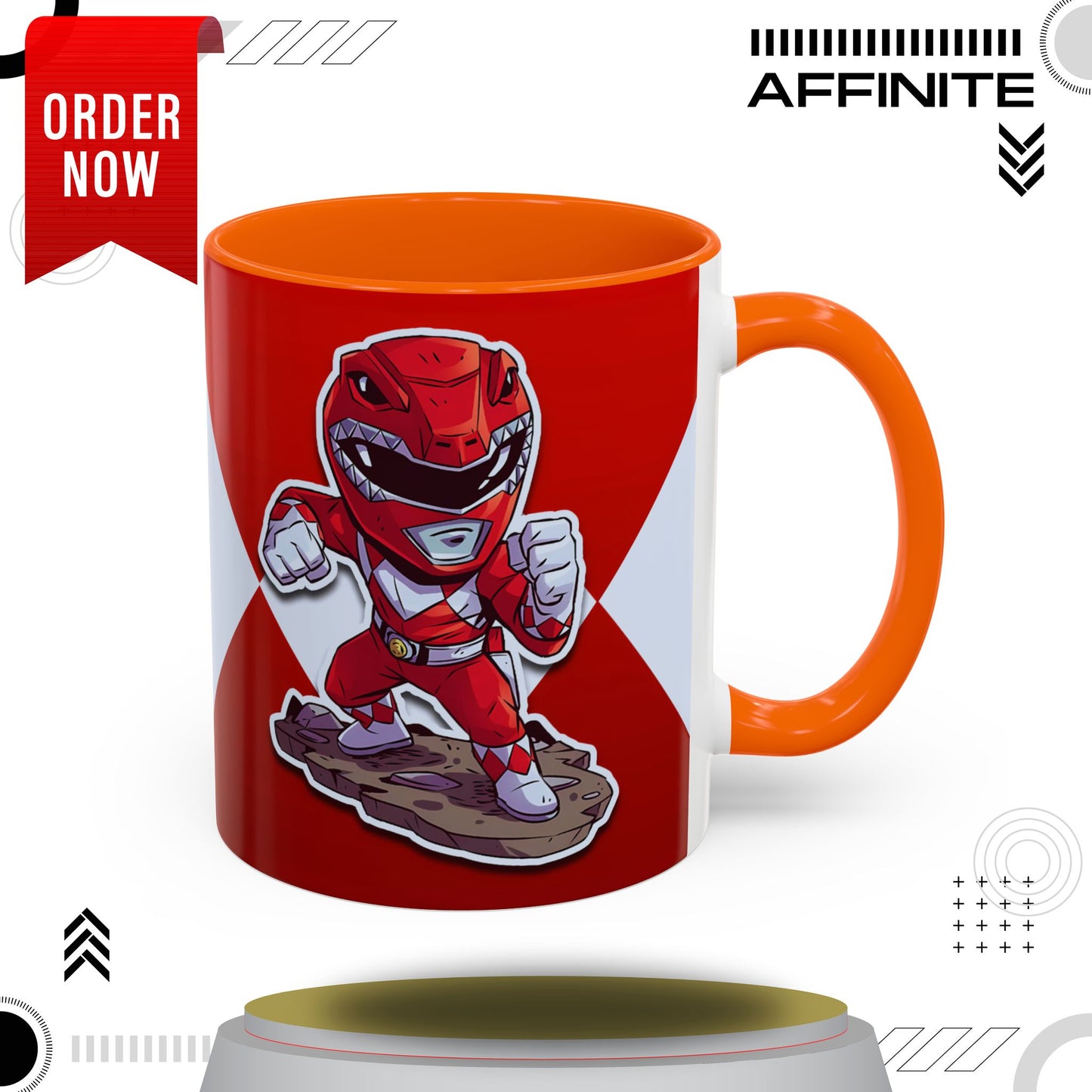 Mug Mighty Morphin Power Rangers Red Ranger Ceramic Mug - 11oz & 15oz Coffee Mug - Accent Mug for Pop Culture Fans 11oz Orange