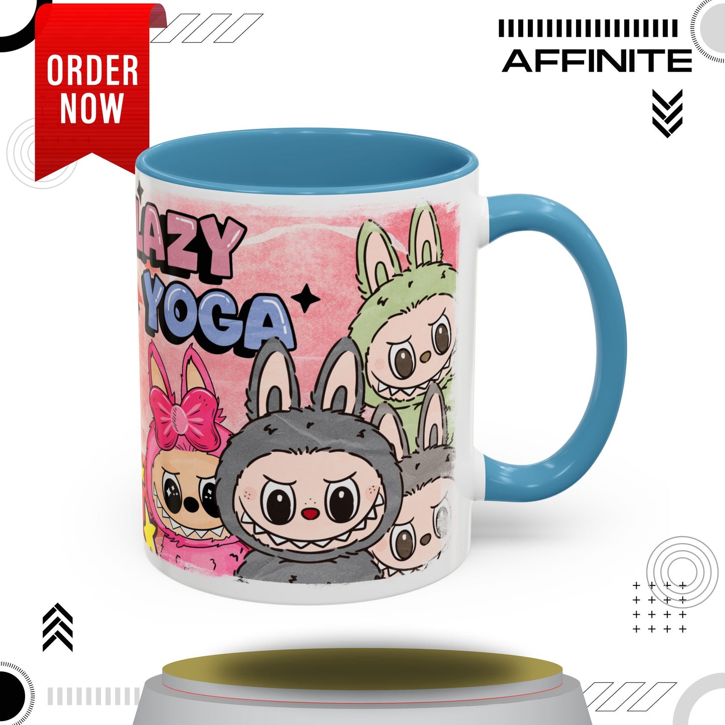 Mug Lazy Yoga Labubu Cartoon Accent Coffee Mug - Fun and Playful Design for Coffee Lovers 11oz Light Blue