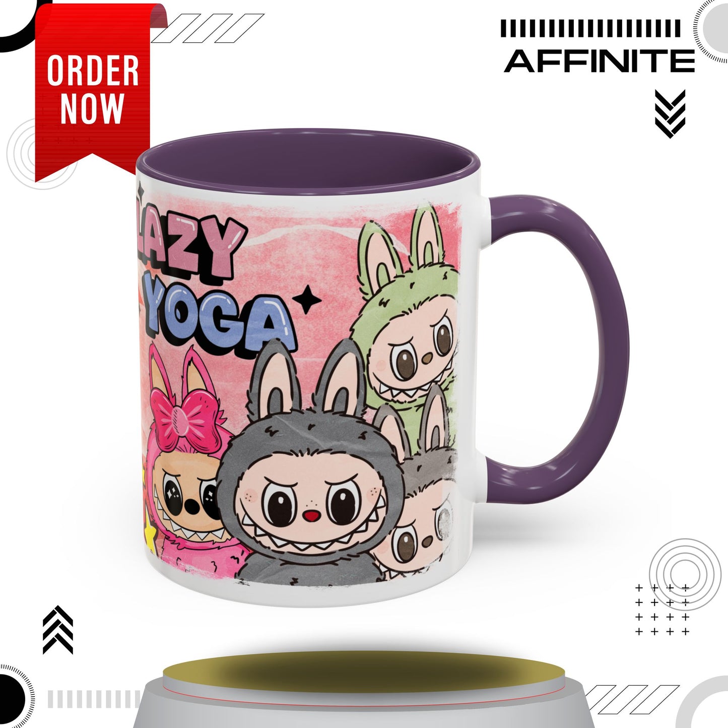 Mug Lazy Yoga Labubu Cartoon Accent Coffee Mug - Fun and Playful Design for Coffee Lovers 11oz Purple