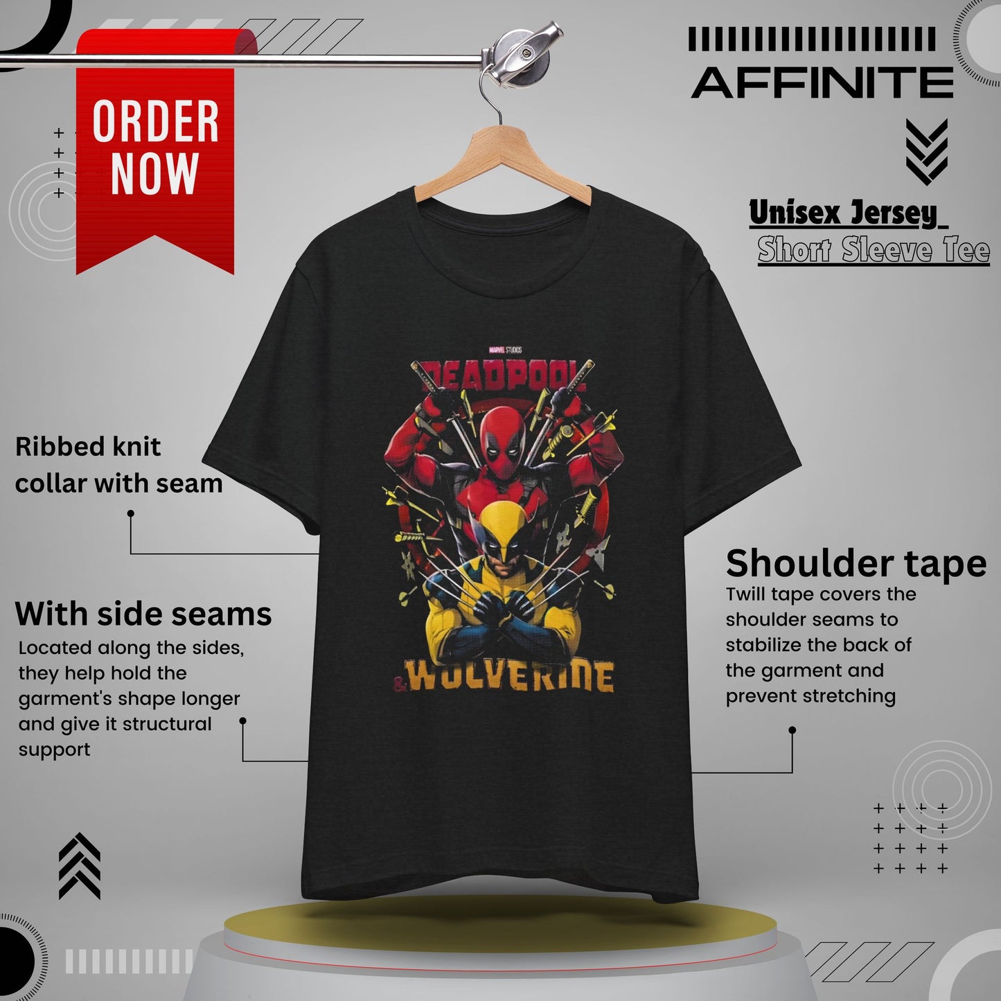 T-Shirt Wolverine X Deadpool Unisex Jersey Short Sleeve Tee | Superhero-Themed T-Shirt | Soft Cotton Crew Neck Solid Black Blend