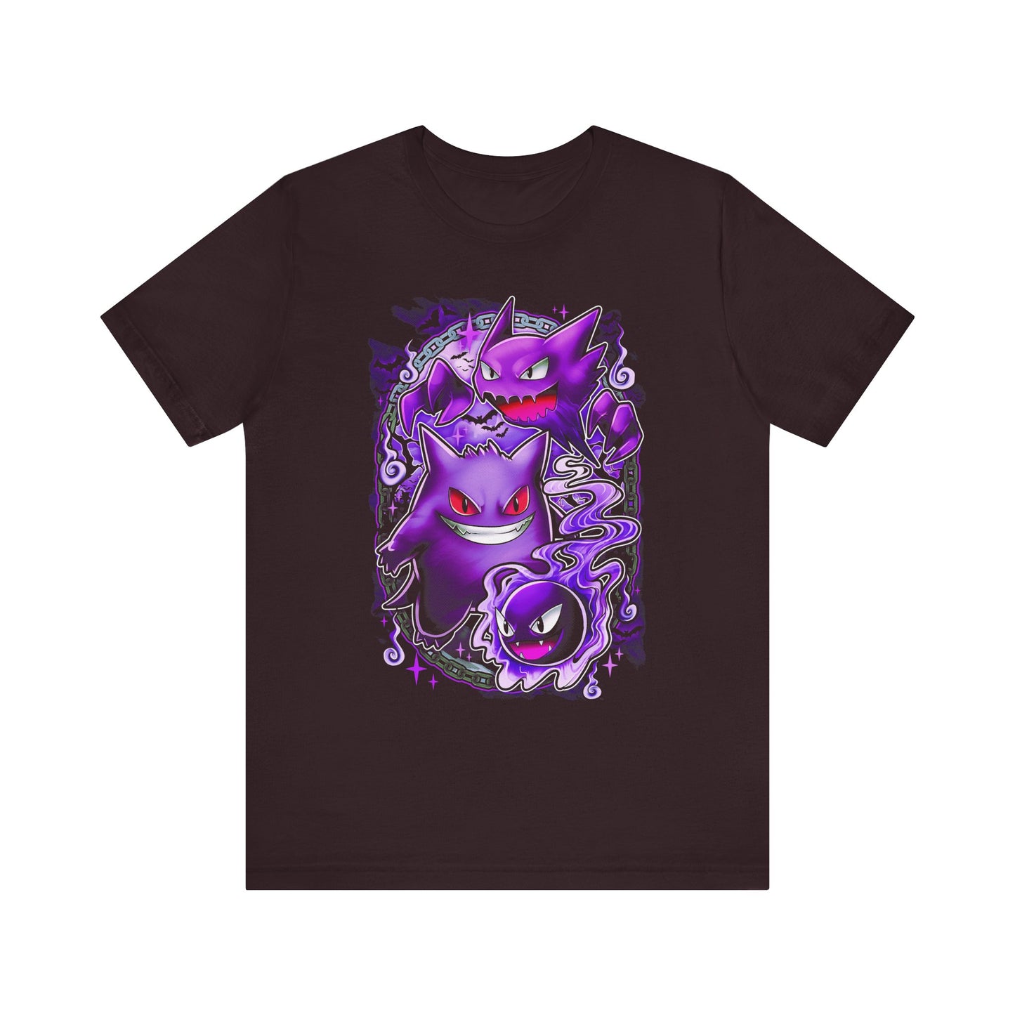T-Shirt Ghostly Kanto Vibes Unisex Jersey Short Sleeve Tee - Spooky Design Oxblood Black