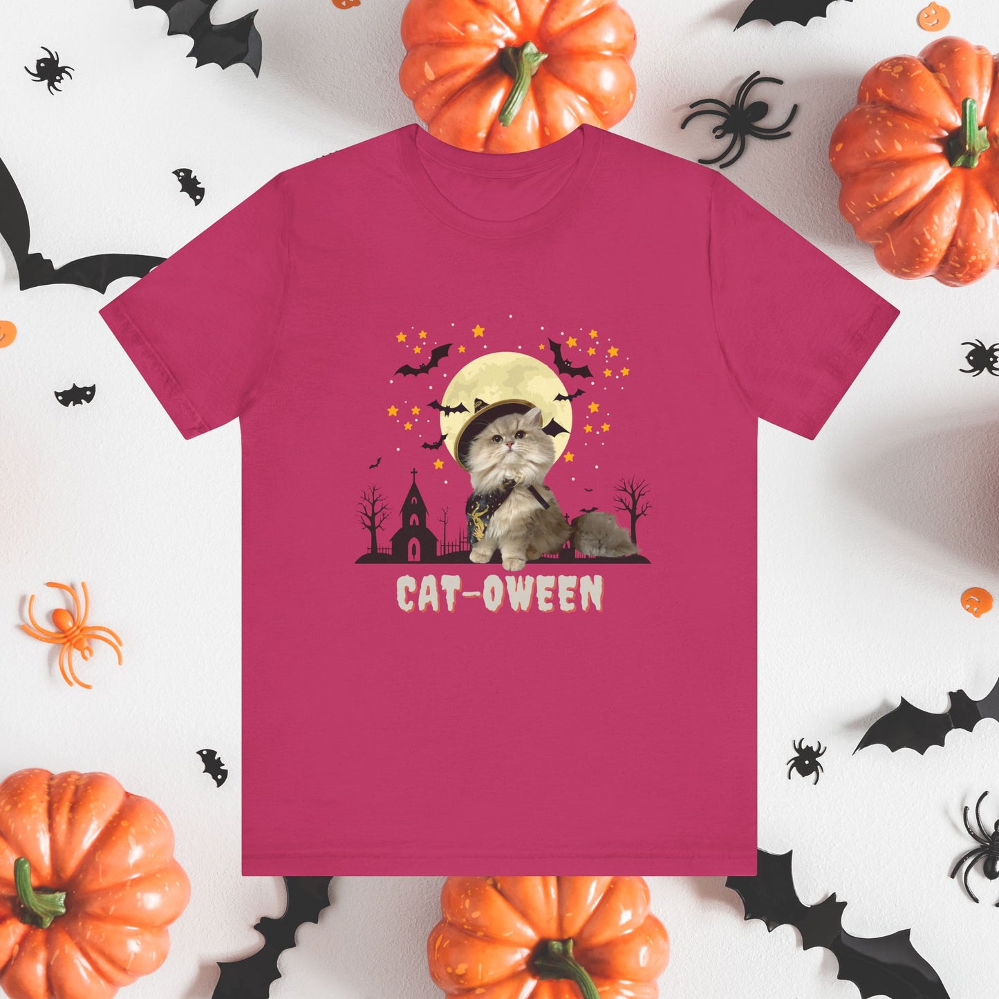 T-Shirt Unisex Halloween Cat Tee Good ‘Cat-oween’ – Perfect for Cat Lovers & Halloween Fans! Berry