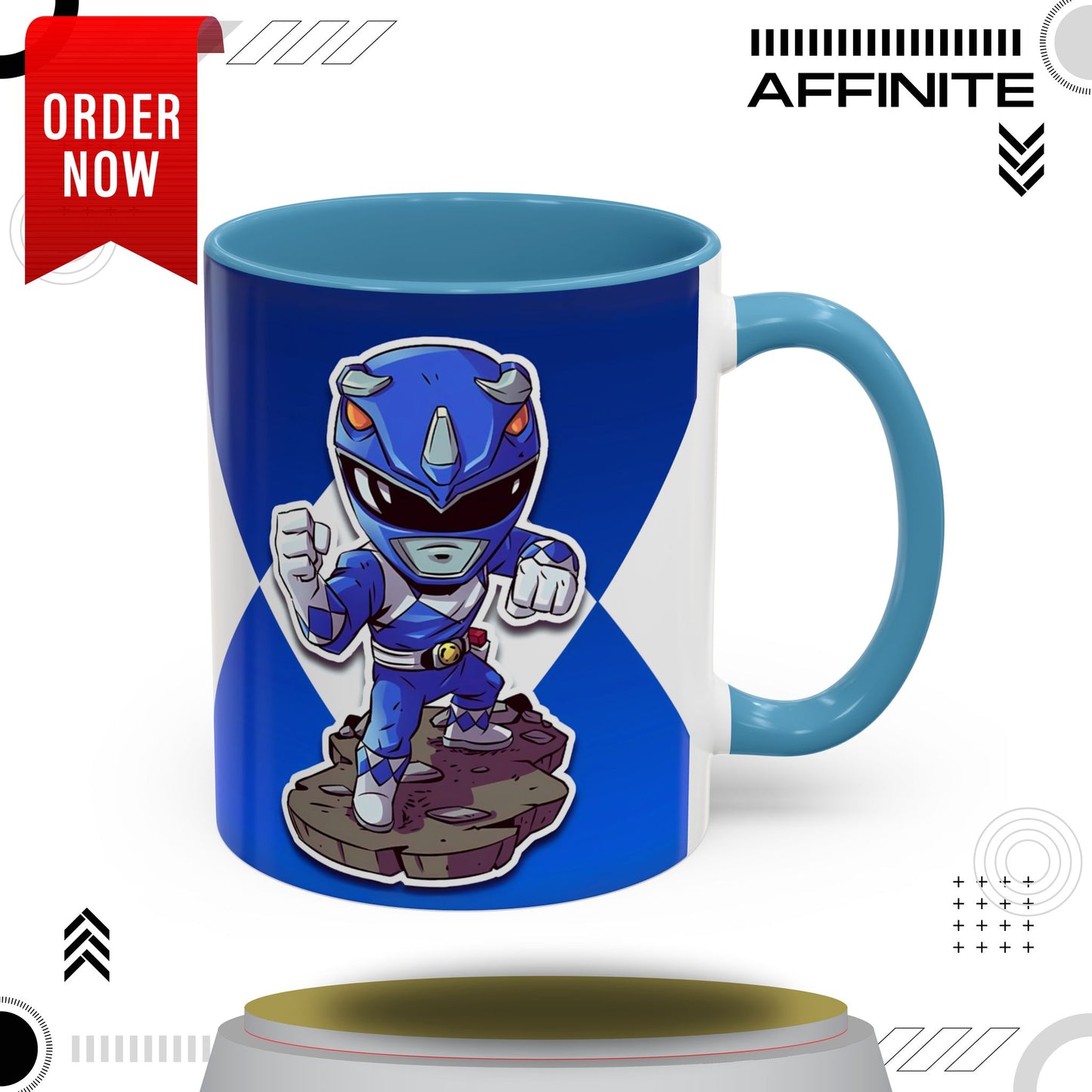 Mug Mighty Morphin Power Rangers Blue Ranger Ceramic Mug - 11oz & 15oz Coffee Mug - Accent Mug for Pop Culture Fans 11oz Light Blue