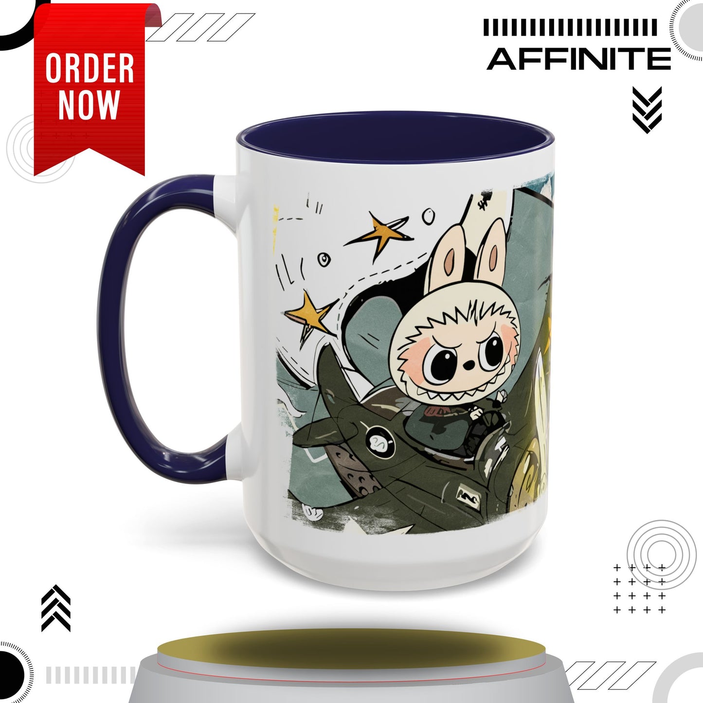 Mug Labubu Character Accent Coffee Mug - Cute and Colorful Design for Fans 15oz Navy