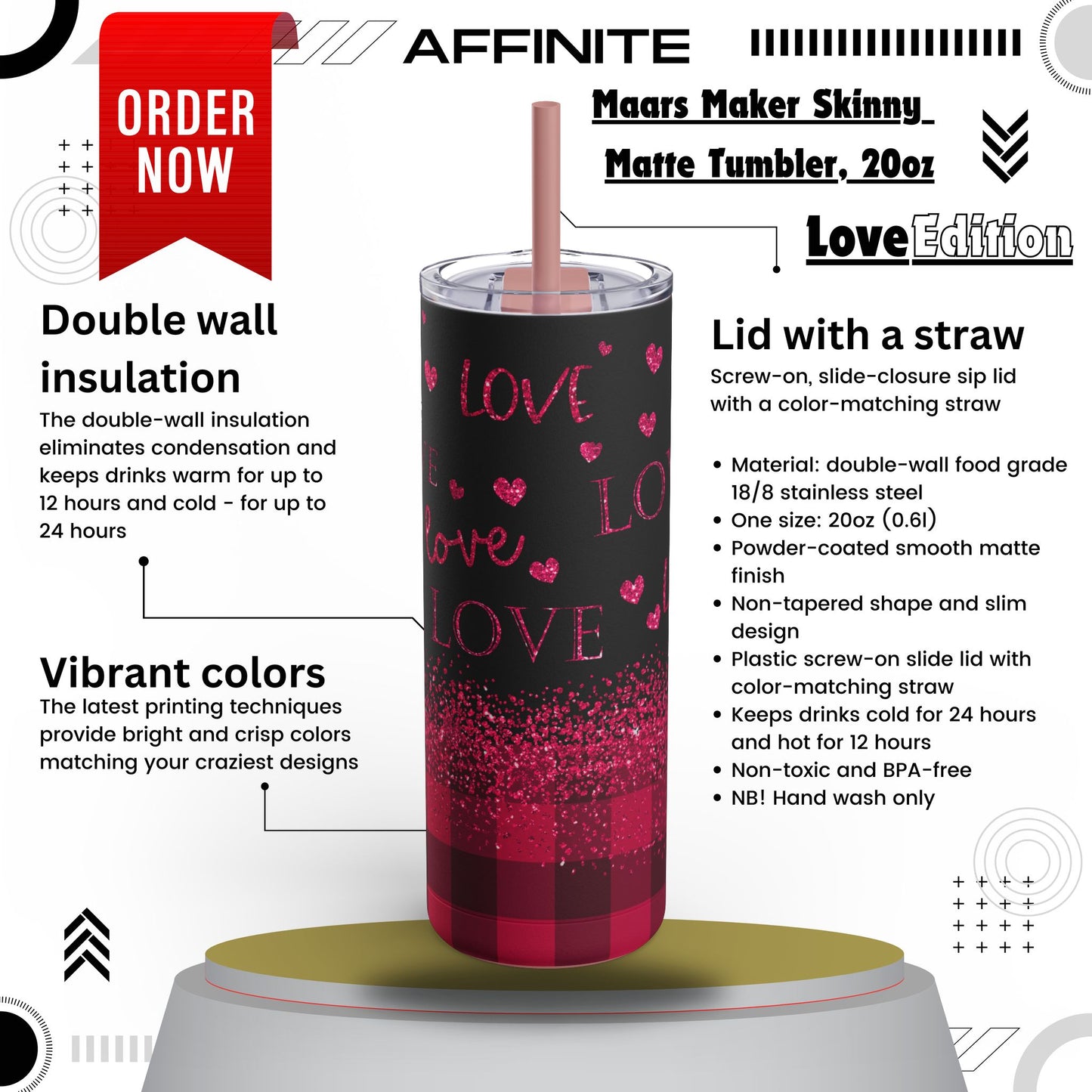 Tumblers Maars Maker Tumbler - 20oz Skinny Matte Insulated Cup (Hot/Cold) Dusty Rose 20oz Matte