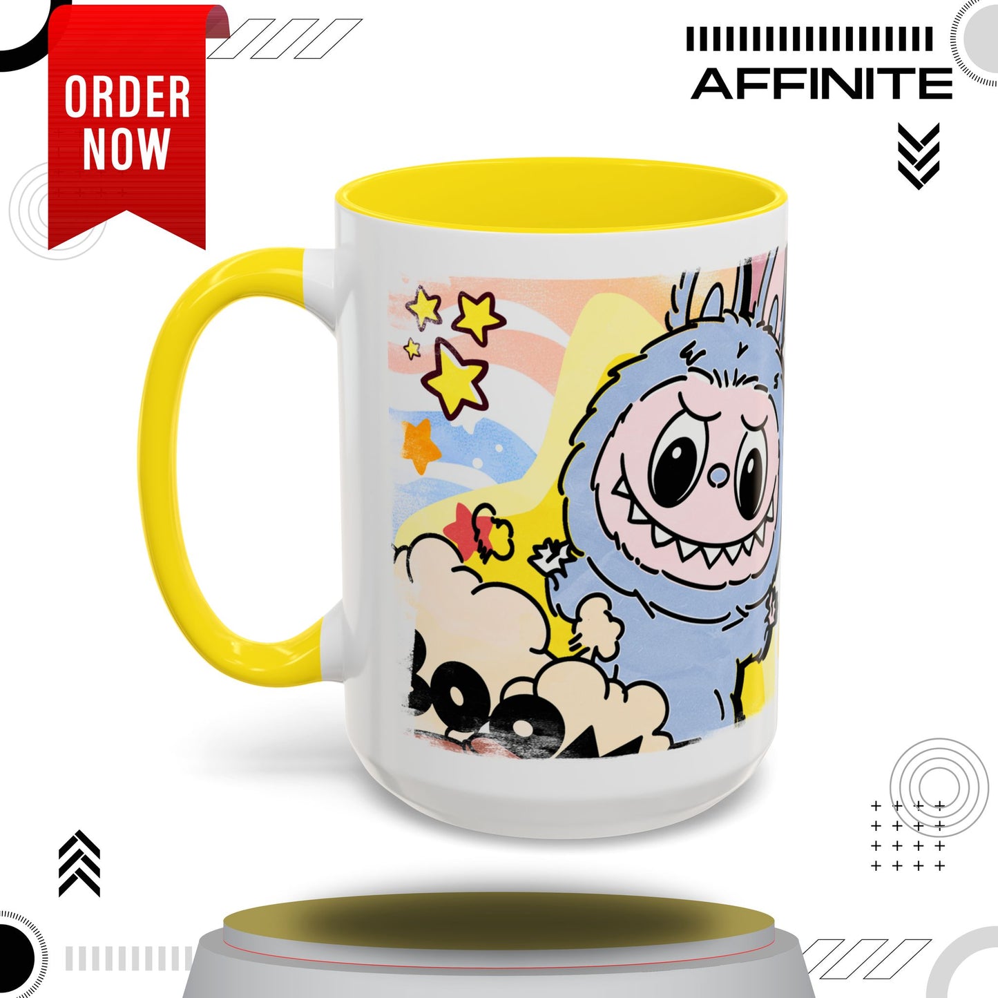 Mug Lazy Yoga Cartoon Labubu Accent Coffee Mug - Fun and Whimsical Design for Coffee Lovers 15oz Yellow