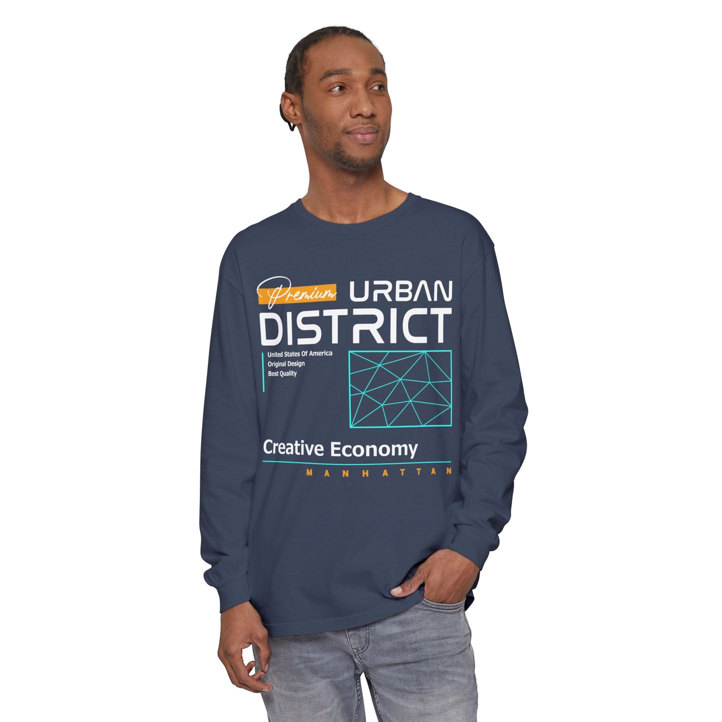 Long-sleeve Urban District Long Sleeve T-Shirt - Vintage Graphic Tee, Casual Wear, Creative Economy, Unisex Fashion, Gift for Art Lovers
