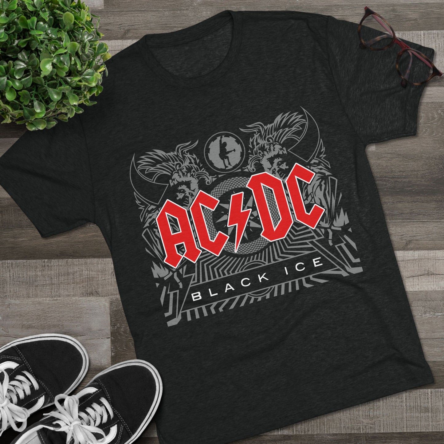 T-Shirt ACDC Black Ice T-Shirt - Official Graphic Rock Tee (Unisex) Tri-Blend Vintage Black