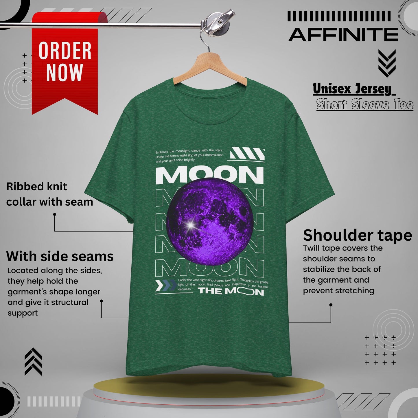 T-Shirt Unisex Moon-Themed T-Shirt | Casual Short Sleeve Tee | Astronaut Lover Gift Heather Grass Green