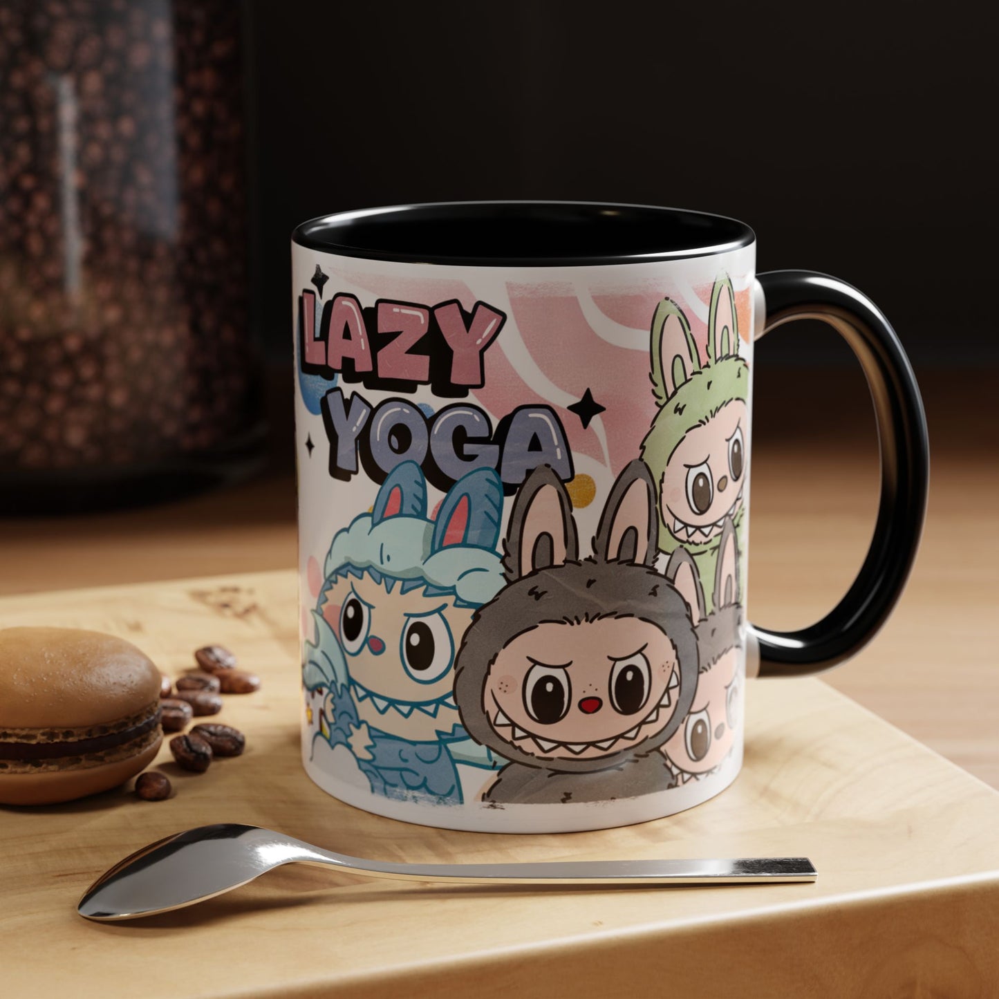 Mug Lazy Yoga Cartoon Labubu Accent Coffee Mug - Fun and Whimsical Design for Coffee Lovers