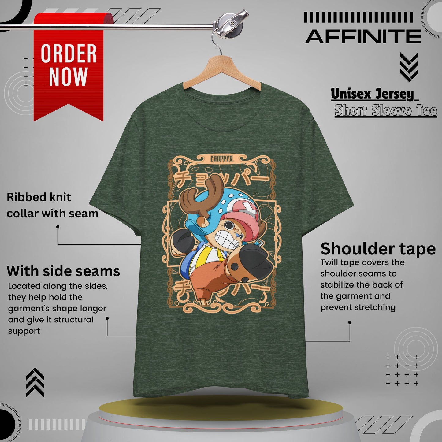 T-Shirt Anime-Inspired Unisex Short Sleeve Tee - 100% Cotton Chopper T-Shirt by Bella+Canvas Heather Forest