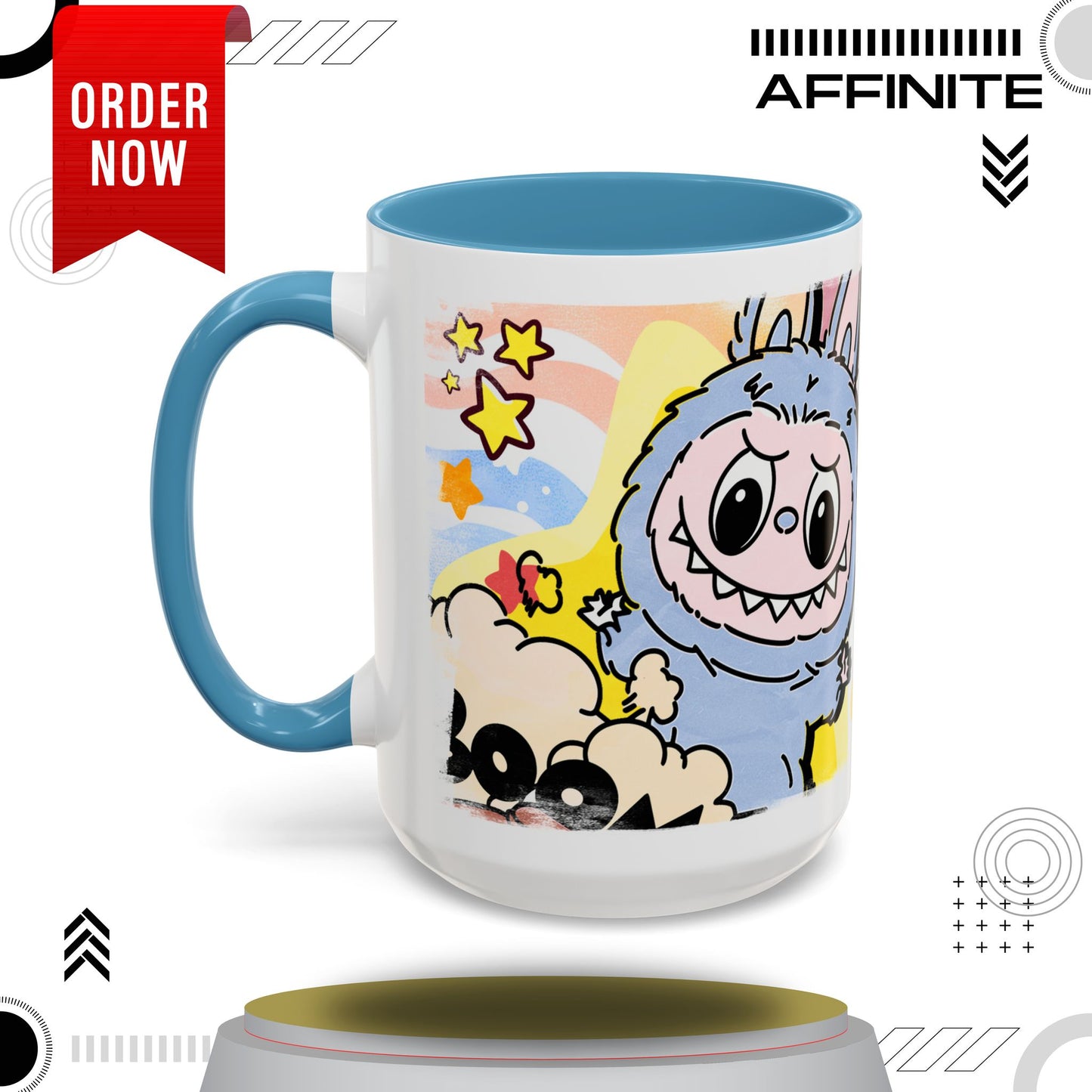 Mug Lazy Yoga Cartoon Labubu Accent Coffee Mug - Fun and Whimsical Design for Coffee Lovers 15oz Light Blue