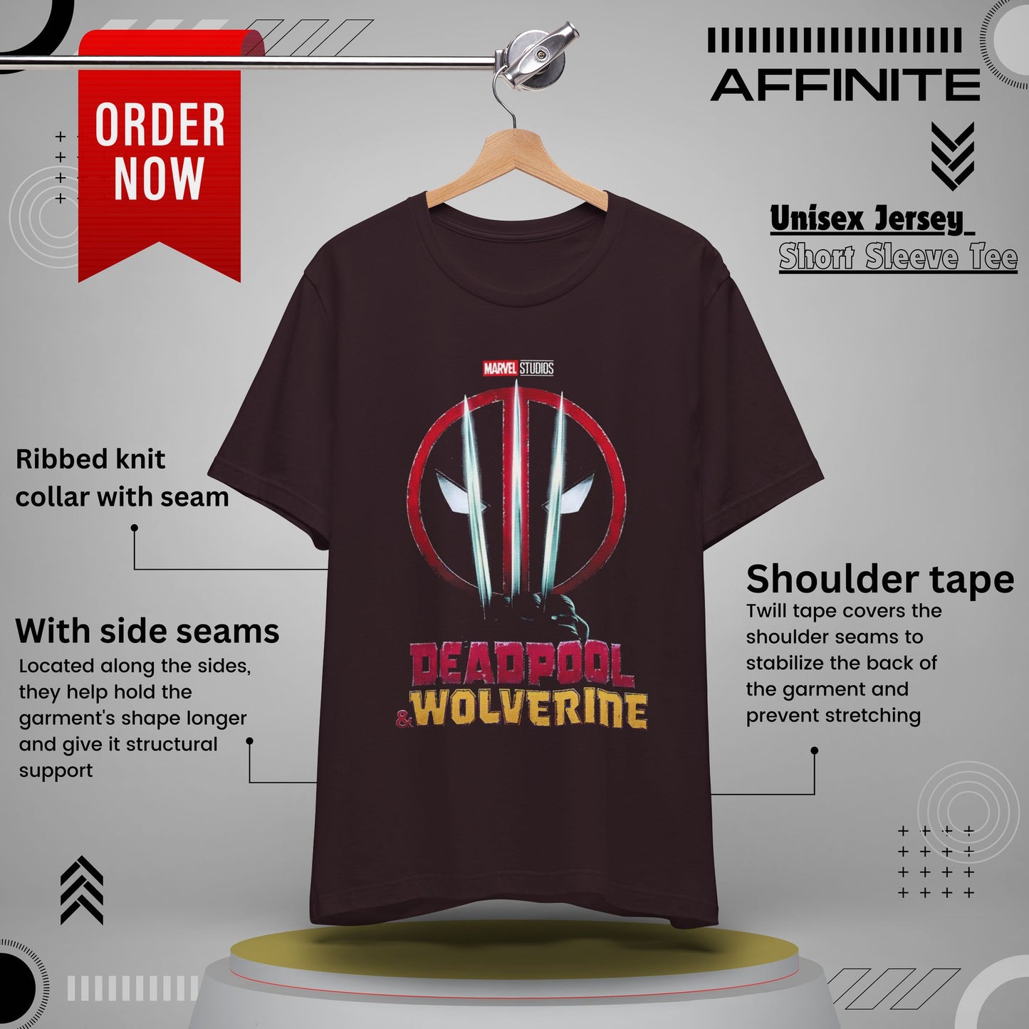 T-Shirt Marvel Deadpool & Wolverine Unisex Jersey Tee - Graphic T-Shirt for Comic Fans Oxblood Black