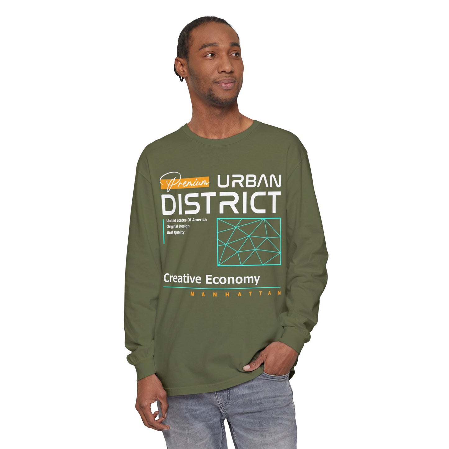 Long-sleeve Urban District Long Sleeve T-Shirt - Vintage Graphic Tee, Casual Wear, Creative Economy, Unisex Fashion, Gift for Art Lovers