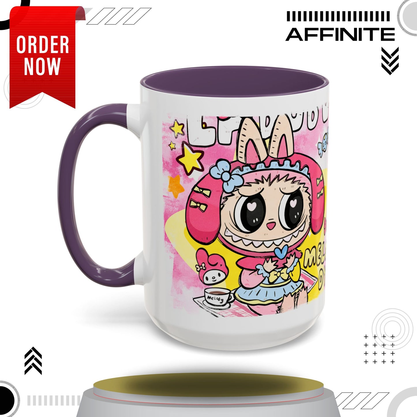 Mug Labubu Themed Accent Coffee Mug - Colorful & Whimsical Design for Kids and Collectors 15oz Purple