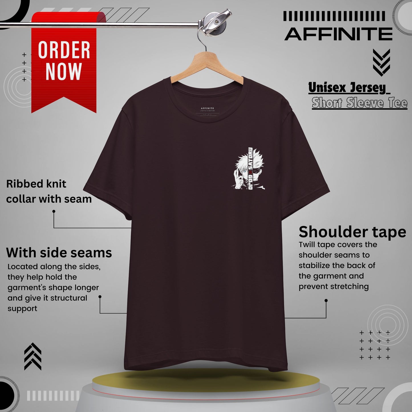 T-Shirt Unisex Anime Jujutsu Kaisen T-shirt - Gojou Satoru Design Oxblood Black