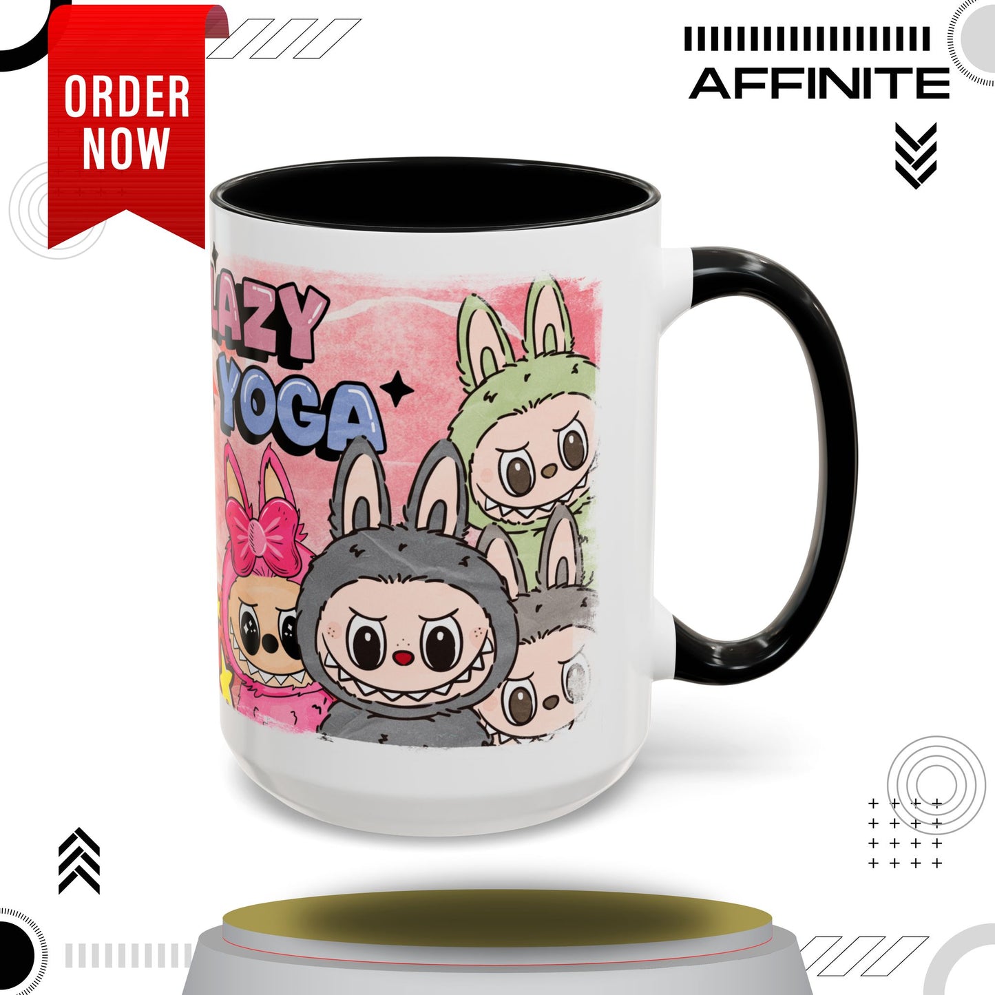 Mug Lazy Yoga Labubu Cartoon Accent Coffee Mug - Fun and Playful Design for Coffee Lovers 15oz Black