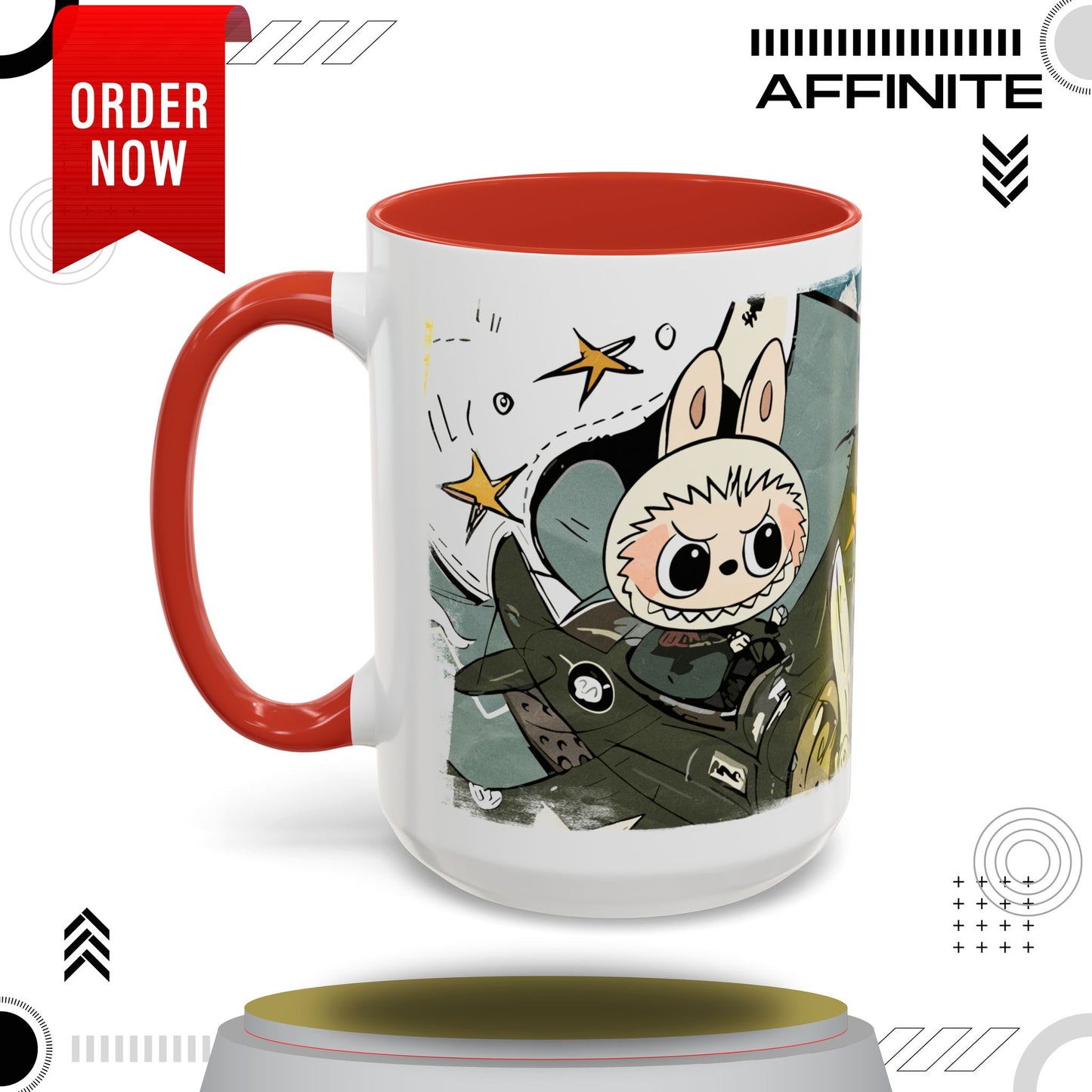 Mug Labubu Character Accent Coffee Mug - Cute and Colorful Design for Fans 15oz Red
