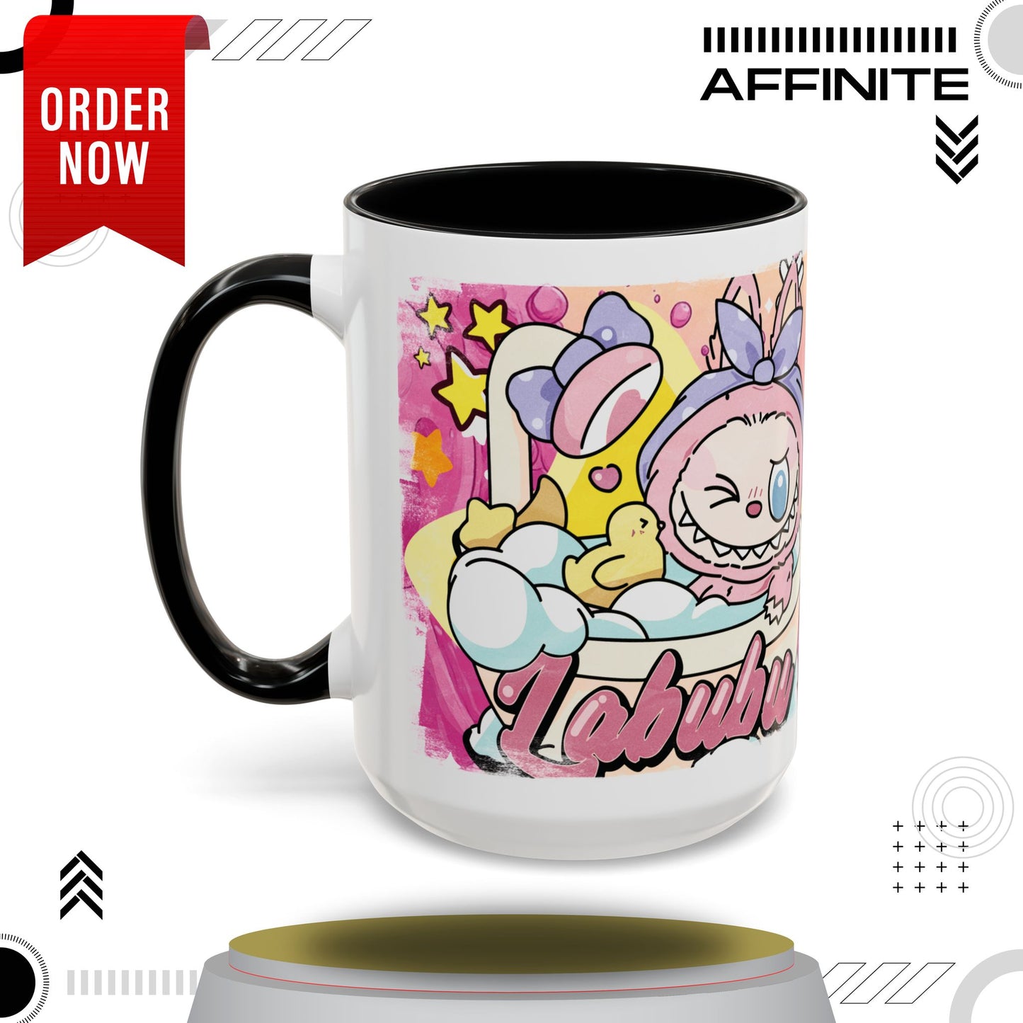 Mug Lazy Yoga Labubu Accent Coffee Mug - Fun & Playful Design for Relaxation 15oz Black