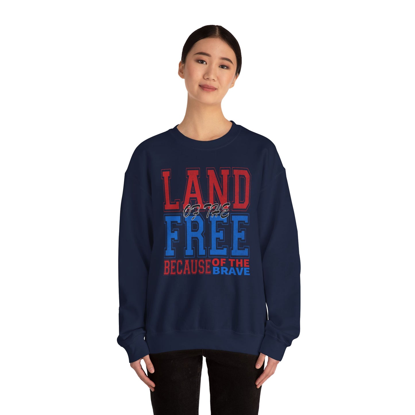 Sweatshirt Land of the Free Sweatshirt – Patriotic USA Crewneck by Gildan