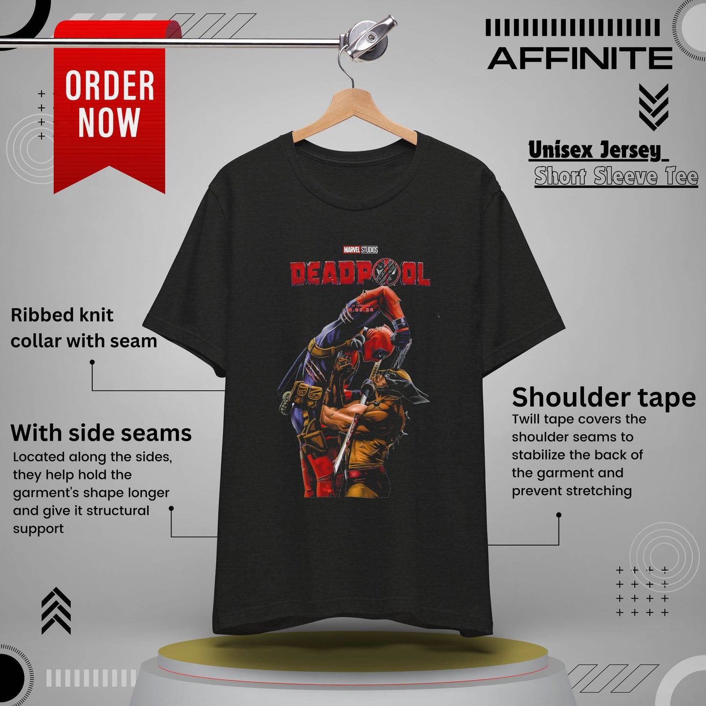 T-Shirt Deadpool Graphic Unisex Jersey Tee - Perfect for Comic Fans Black Heather