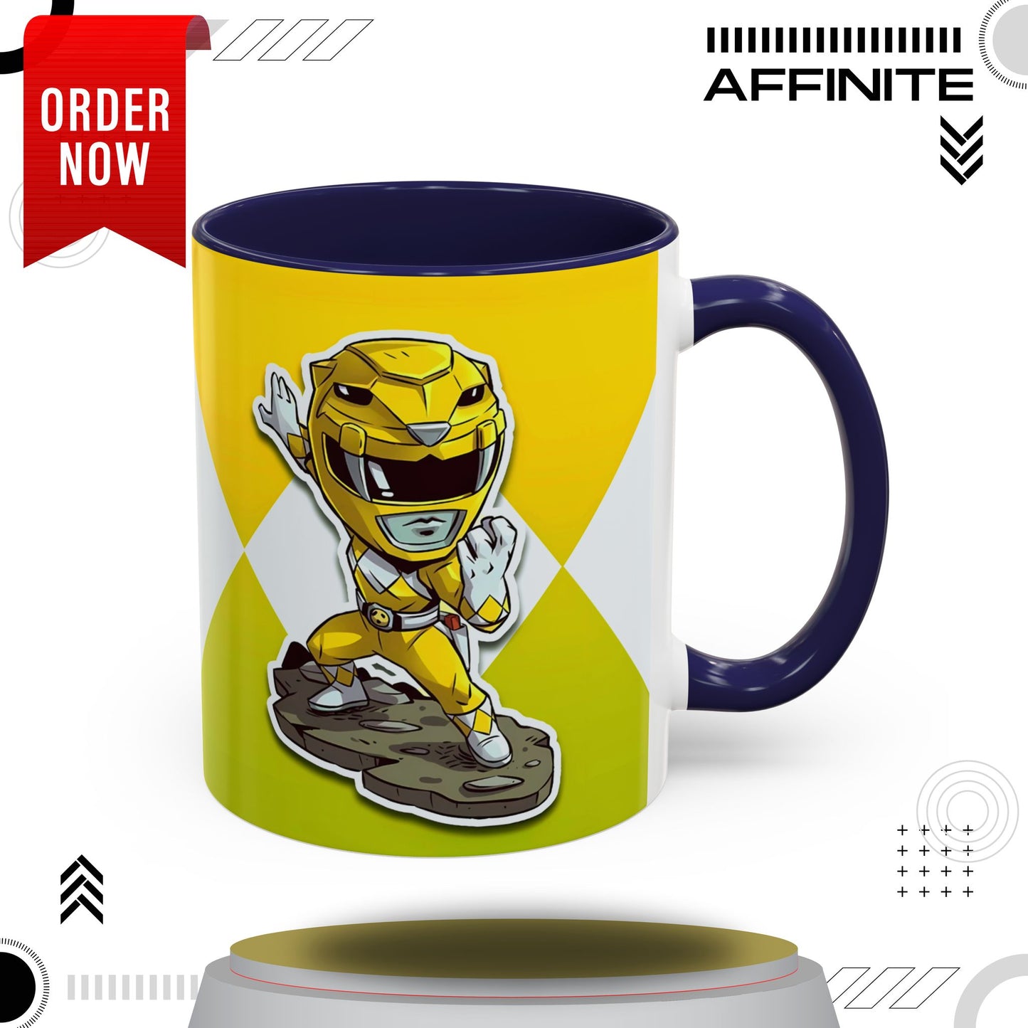 Mug Mighty Morphin Power Rangers Yellow Ranger Ceramic Mug - 11oz & 15oz Coffee Mug - Accent Mug for Pop Culture Fans 11oz Navy