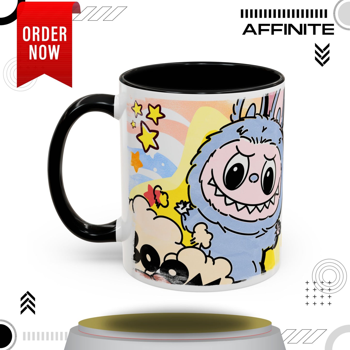 Mug Lazy Yoga Cartoon Labubu Accent Coffee Mug - Fun and Whimsical Design for Coffee Lovers 11oz Black