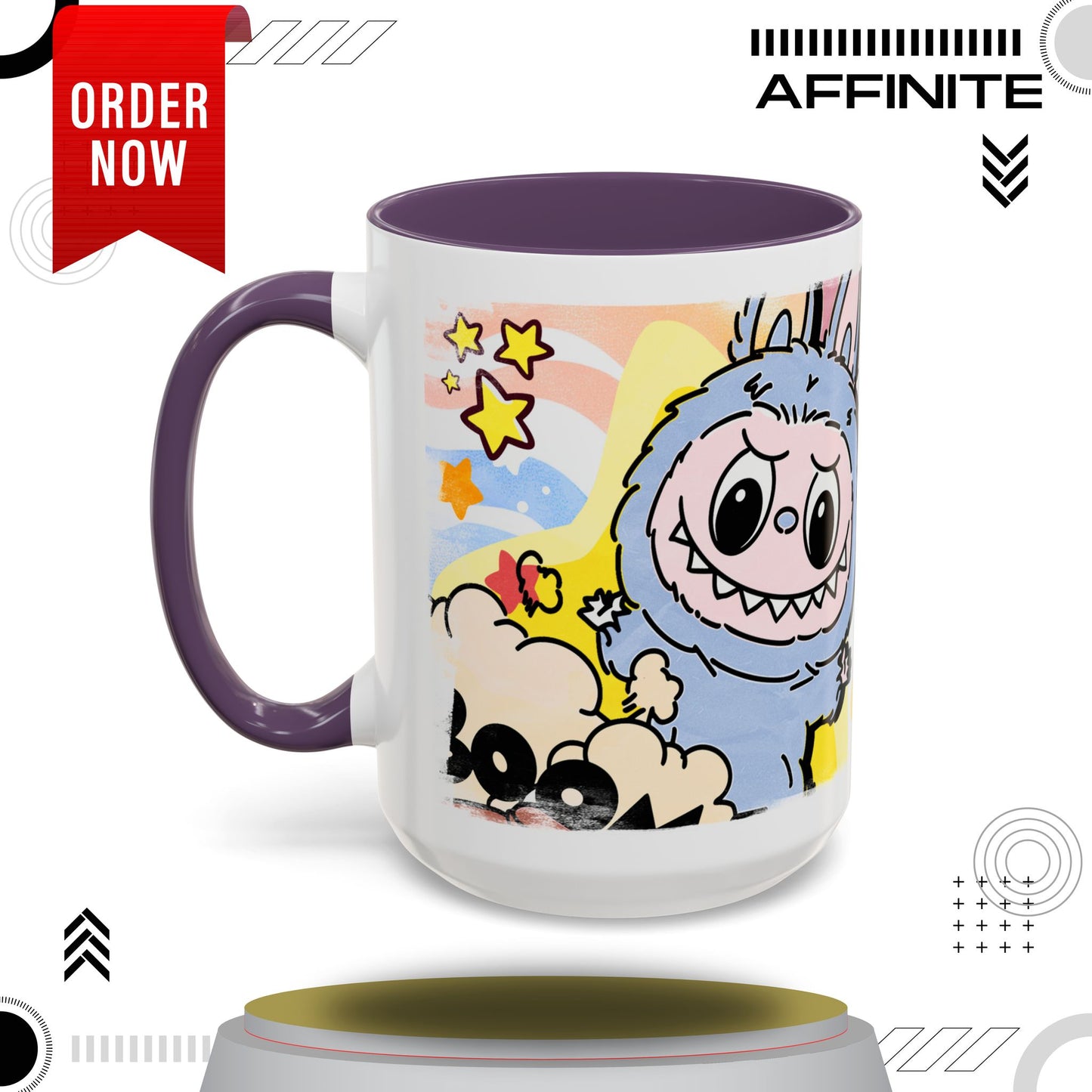 Mug Lazy Yoga Cartoon Labubu Accent Coffee Mug - Fun and Whimsical Design for Coffee Lovers 15oz Purple