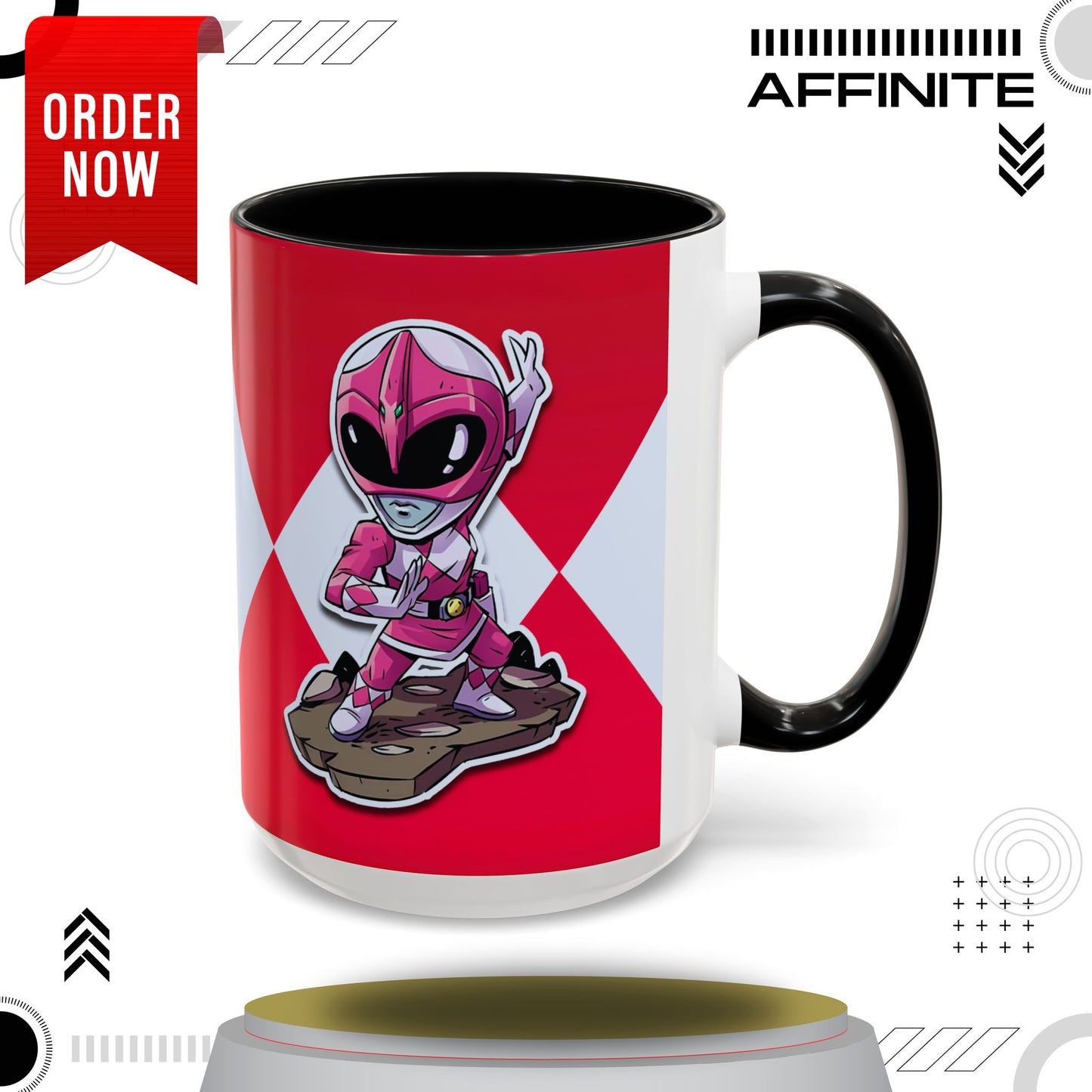 Mug Mighty Morphin Power Rangers Pink Ranger Ceramic Mug - 11oz & 15oz Coffee Mug - Accent Mug for Pop Culture Fans 15oz Black