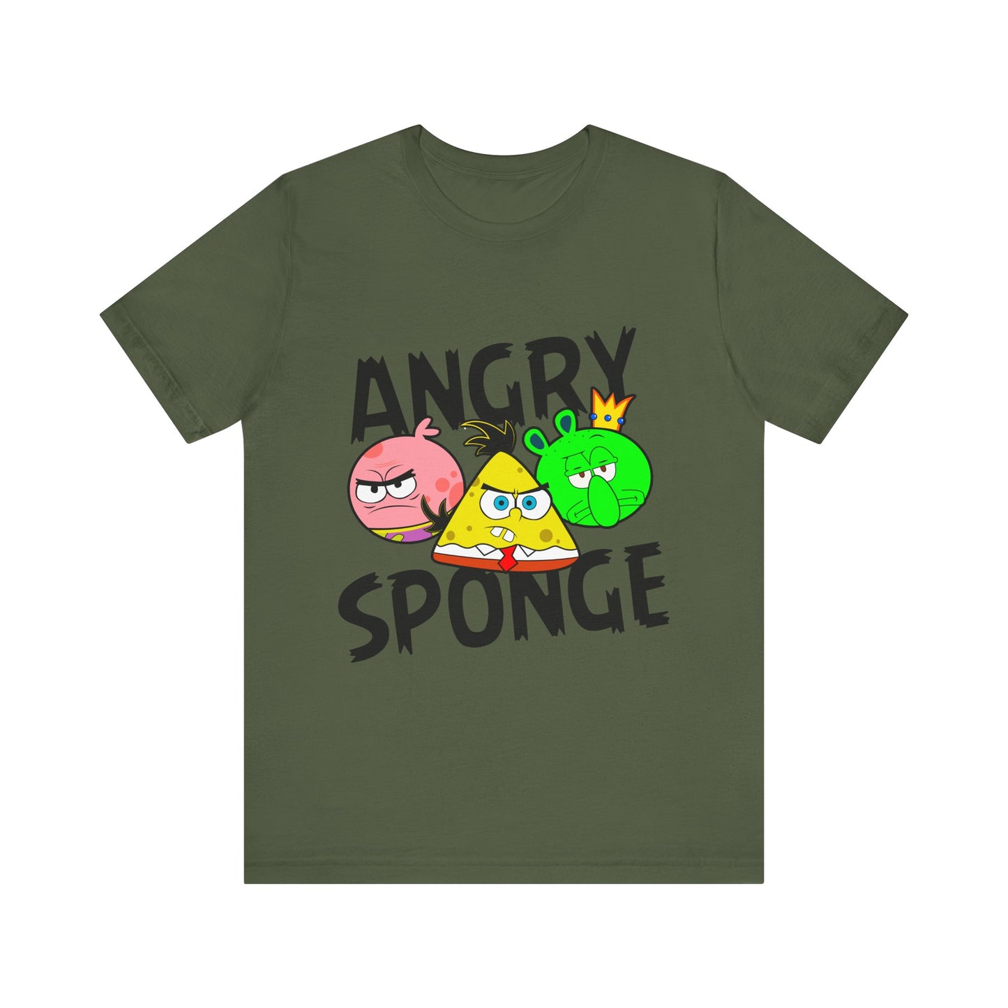 T-Shirt Angry Sponge T-Shirt - Funny Graphic Tee for Gamers (Unisex Cotton) Military Green