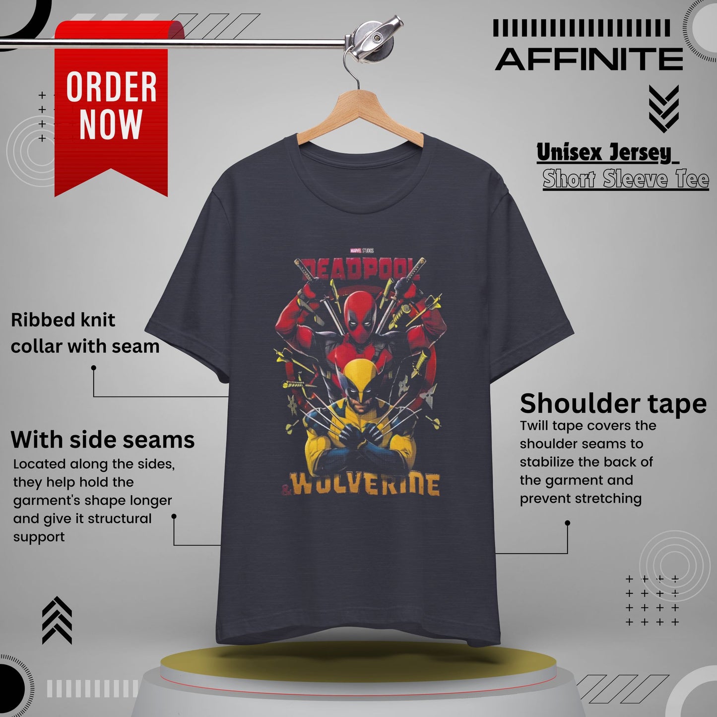 T-Shirt Wolverine X Deadpool Unisex Jersey Short Sleeve Tee | Superhero-Themed T-Shirt | Soft Cotton Crew Neck Heather Midnight Navy