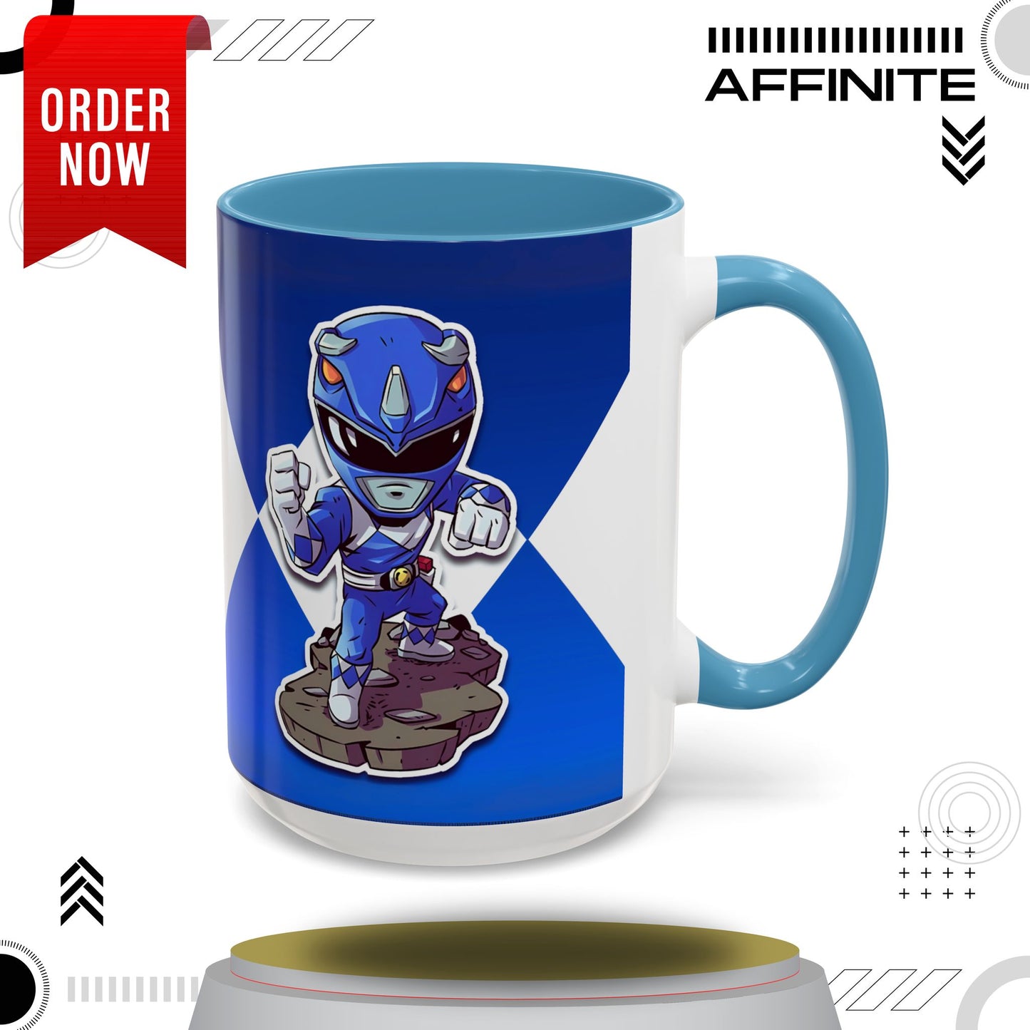 Mug Mighty Morphin Power Rangers Blue Ranger Ceramic Mug - 11oz & 15oz Coffee Mug - Accent Mug for Pop Culture Fans 15oz Light Blue