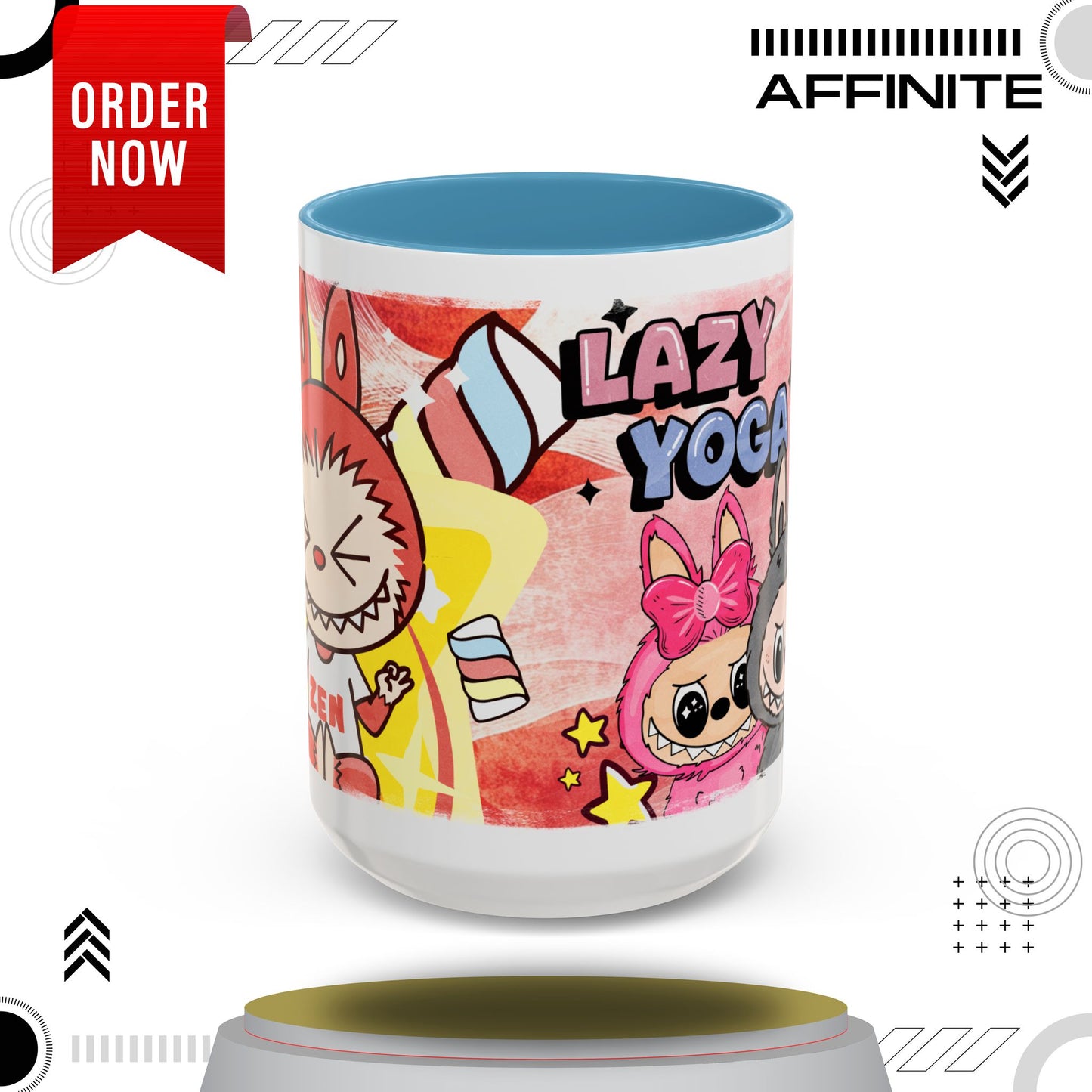Mug Lazy Yoga Labubu Cartoon Accent Coffee Mug - Fun and Playful Design for Coffee Lovers