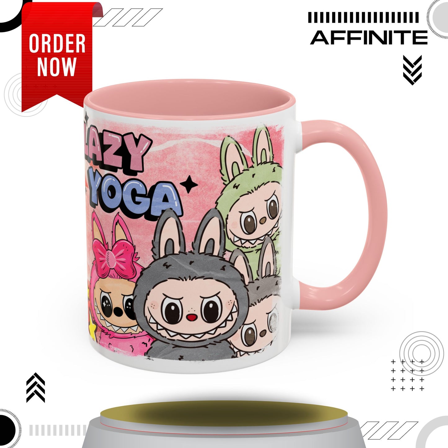 Mug Lazy Yoga Labubu Cartoon Accent Coffee Mug - Fun and Playful Design for Coffee Lovers 11oz Pink