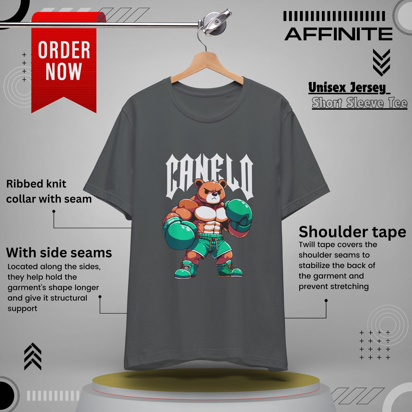 T-Shirt Boxing Bear T-Shirt - Unisex Jersey Short Sleeve Tee Inspired by Canelo Asphalt