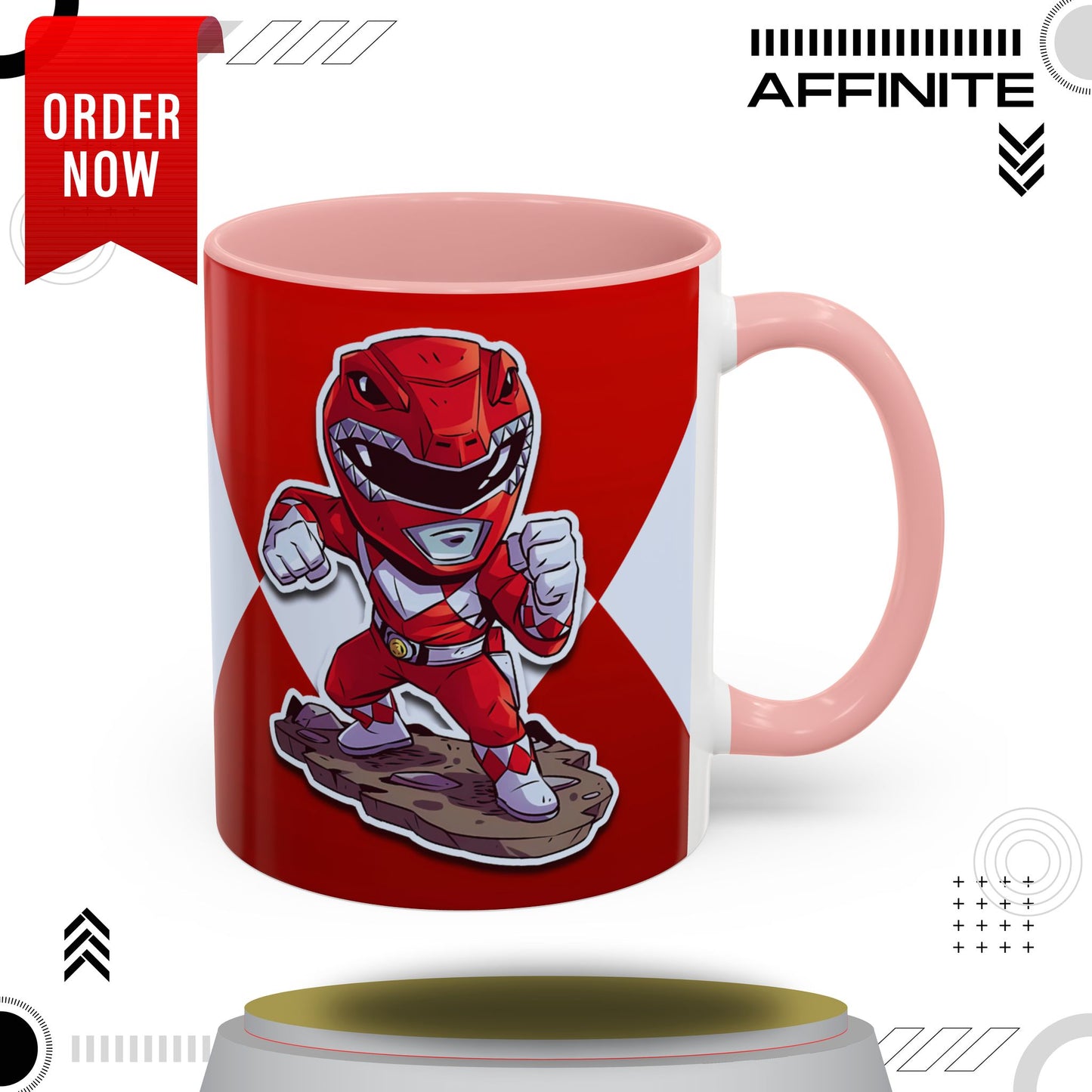 Mug Mighty Morphin Power Rangers Red Ranger Ceramic Mug - 11oz & 15oz Coffee Mug - Accent Mug for Pop Culture Fans 11oz Pink