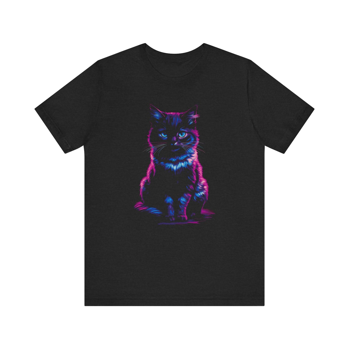 T-Shirt Neon Cat T-Shirt - Vibrant Unisex Tee for Cat Lovers (100% Cotton) Solid Black Blend