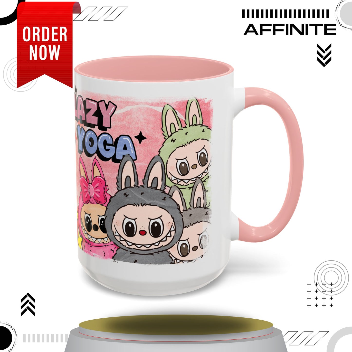 Mug Lazy Yoga Labubu Cartoon Accent Coffee Mug - Fun and Playful Design for Coffee Lovers 15oz Pink