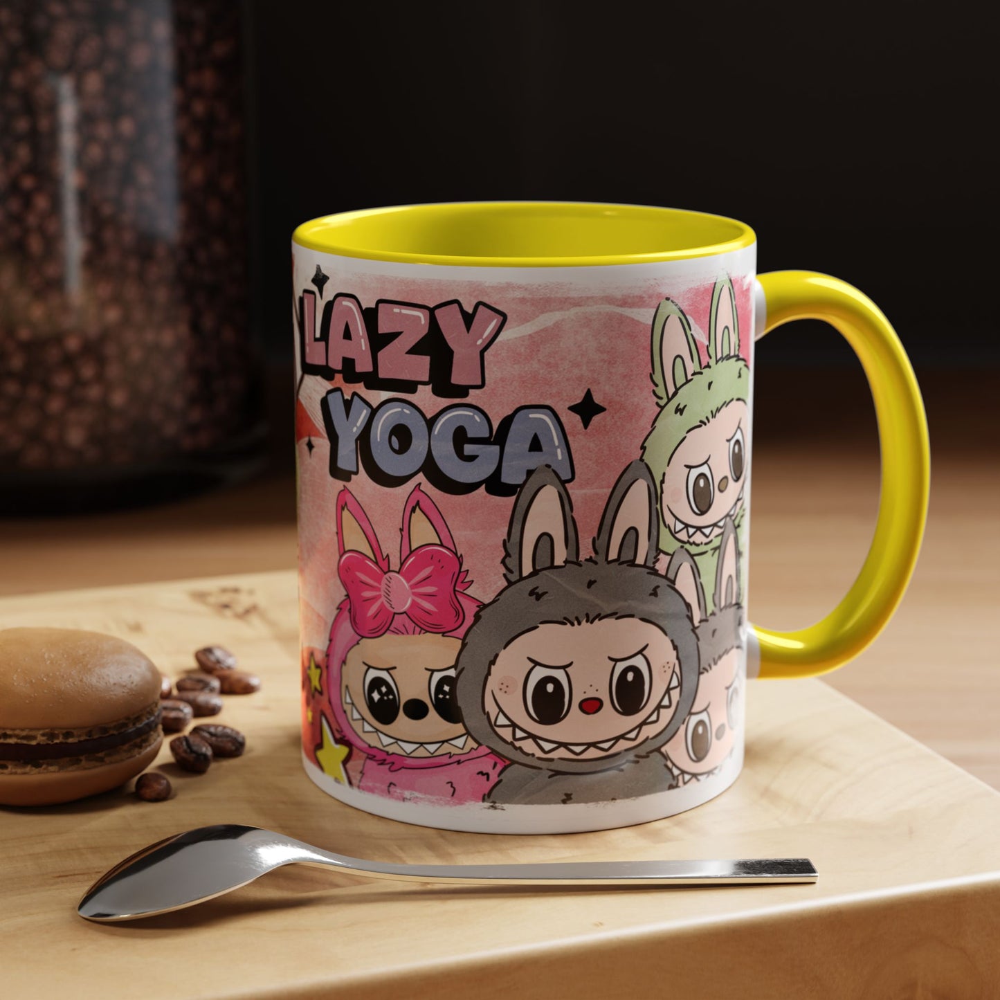 Mug Lazy Yoga Labubu Cartoon Accent Coffee Mug - Fun and Playful Design for Coffee Lovers