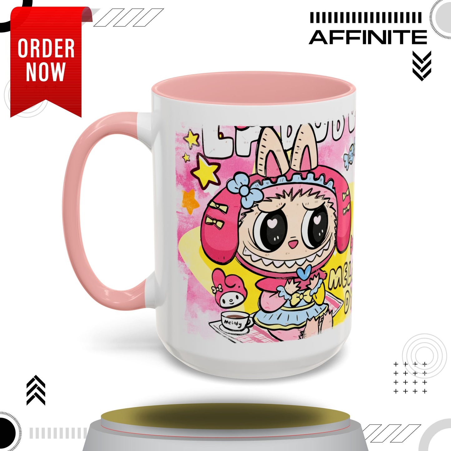 Mug Labubu Themed Accent Coffee Mug - Colorful & Whimsical Design for Kids and Collectors 15oz Pink