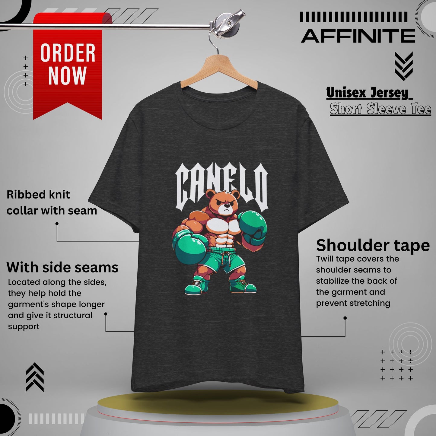 T-Shirt Boxing Bear T-Shirt - Unisex Jersey Short Sleeve Tee Inspired by Canelo Dark Grey Heather
