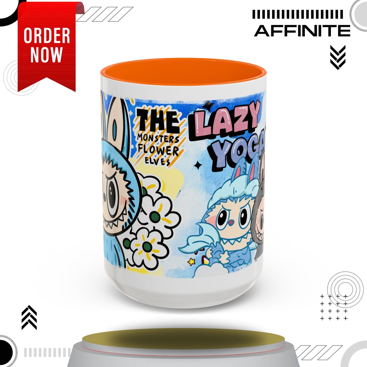 Mug Lazy Yoga Monsters Coffee Mug - Fun Accent Mug for Yoga Lovers 15oz Orange
