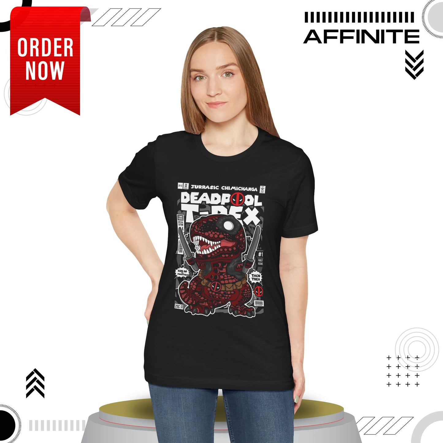 T-Shirt Deadpool T-Rex Unisex Jersey Tee - Fun Graphic T-Shirt for Comic Fans - Jurassic Chichanga