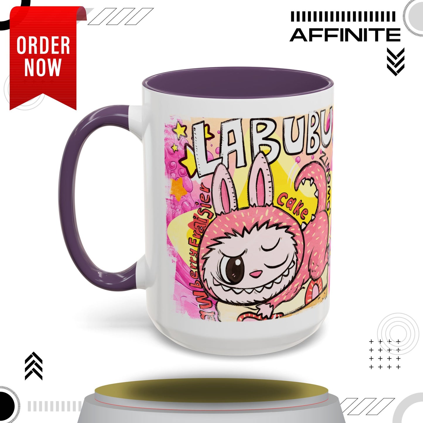 Mug Colorful Cartoon Labubu Accent Coffee Mug - Perfect for Animal Lovers 15oz Purple